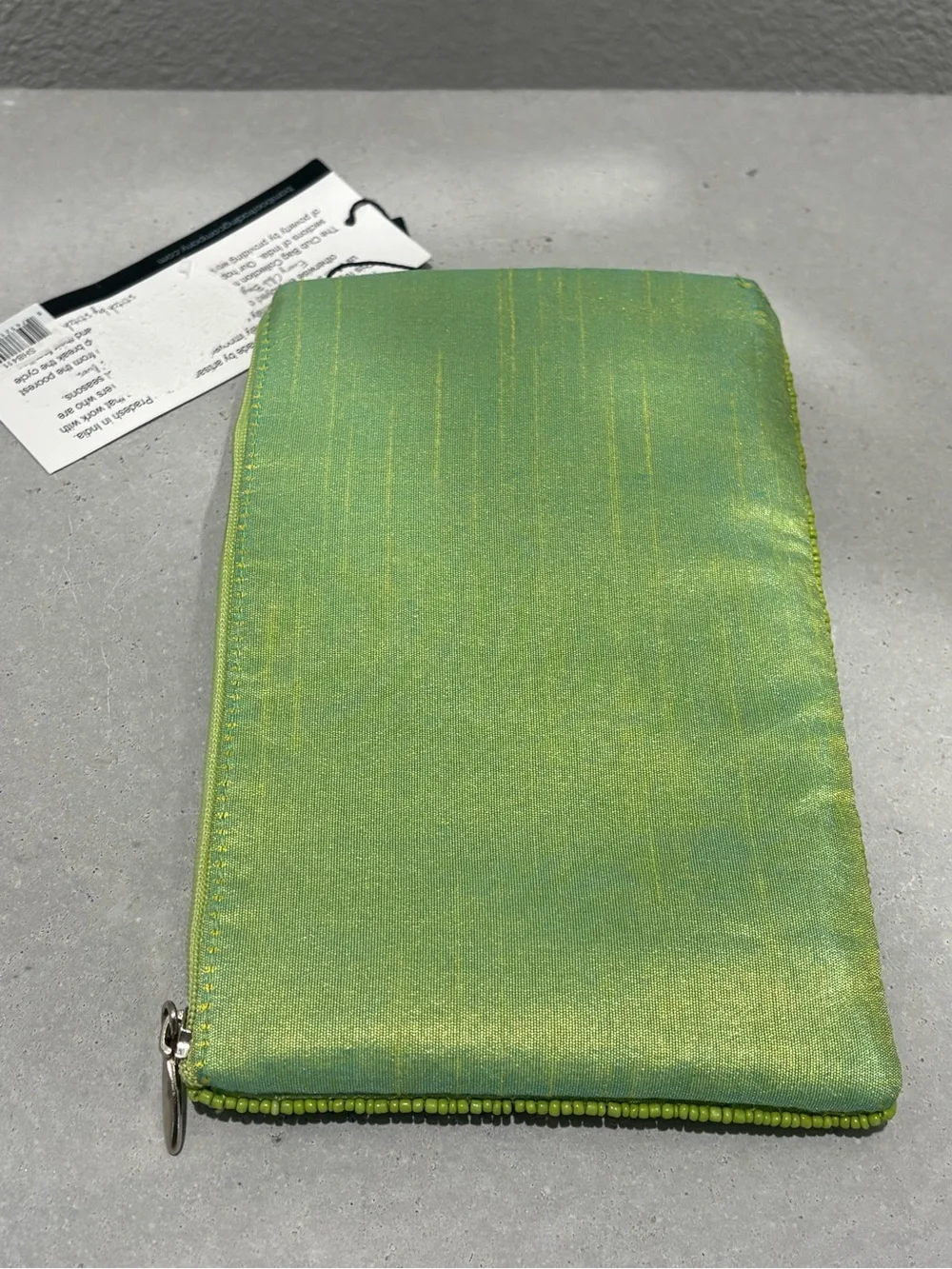 Beaded Flamingo Zip Pouch - Lime Green & Pink by Bamboo Club